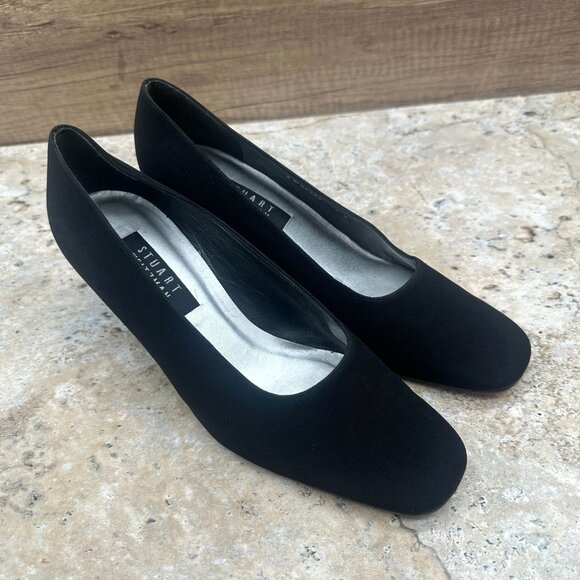 Stuart Weitzman Shoes - Stuart Weitzman Pumps Womens 9.5B Black Square Toe Heels Textile/Leather